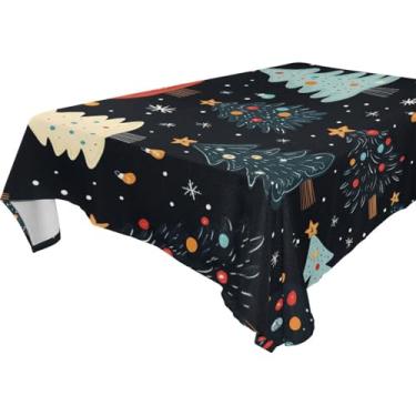 Imagem de Blueangle Toalha de mesa de árvores de Natal com desenho animado – Toalha de mesa quadrada de poliéster impermeável e resistente a manchas para ambientes internos e externos, 137 x 137 cm (660)
