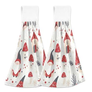 Imagem de Blueangle 2 Pçs Gnomo de Natal Gnomo Pendurado Toalha de Mão Toalha de Mão Absorvente Macio Coral Veludo Pano para Cozinha Banheiro (408)