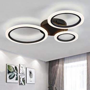 Imagem de lustre de cristal foi projetado com controle remoto e aplicativo. A luminária de teto é de 220V, com função dimerizável, timer e memória. Possui 3 opções de iluminação para sala de estar e q