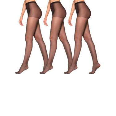 Imagem de Kit com 3 Meias Calças Fio 15 Clássica Fina Loba 5760-001, Preto, M
