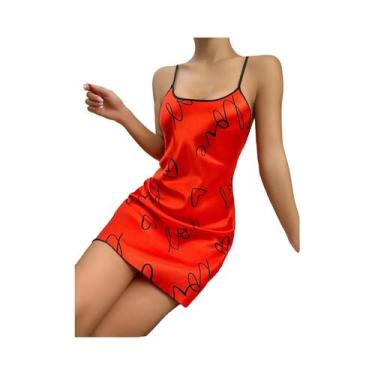 Imagem de Camisola Sexy Feminina Com Estampa De Coração, Decote Redondo, Costas 