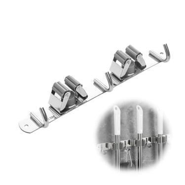 Imagem de ANIS·KEAAR 1 suporte de parede para esfregão de vassoura – Organizador resistente de aço inoxidável com 2 prateleiras e 3 ganchos para garagem, cozinha, lavanderia, jardim e casa