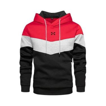 Imagem de Moletom Masculino Com Capuz Em Patchwork Casual Solto Quente Moda De R