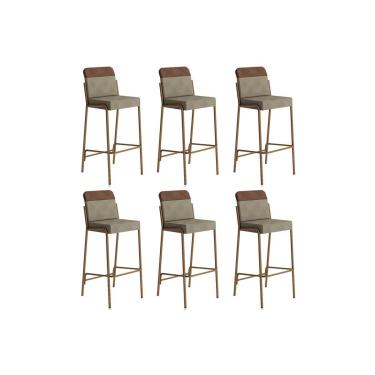 Imagem de Banqueta Sala de Jantar Duo 1753 Kit 6 Un Rose/Linho Areia/Corano Caramelo - Carraro