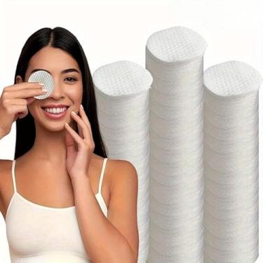 Imagem de Pacote com 100 almofadas redondas removedoras de maquiagem, redondas de algodão de limpeza facial hipoalergênicas e sem fiapos, lenços descartáveis de beleza
