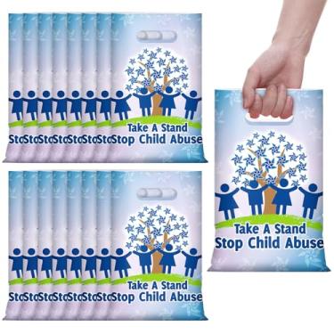 Imagem de Panelee 100 peças de sacolas plásticas de conscientização de abuso infantil com alça para parar abuso infantil, sacos de presente azuis, catavento, decoração de lembrancinhas