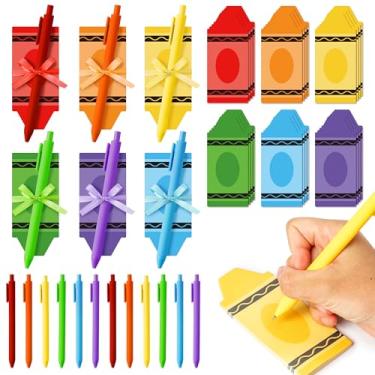 Imagem de BkeeCten Conjunto de 72 peças de notas adesivas coloridas em forma de giz de cera, canetas e fitas, blocos de notas pastel fofos de giz de cera com canetas, fitas de presente, blocos de notas