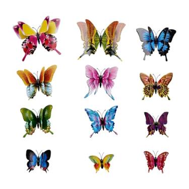 Imagem de 24 peças de ímãs 3D de decoração de parede de borboleta, adesivos murais removíveis de camada dupla para festa casa quarto armário decoração geladeira