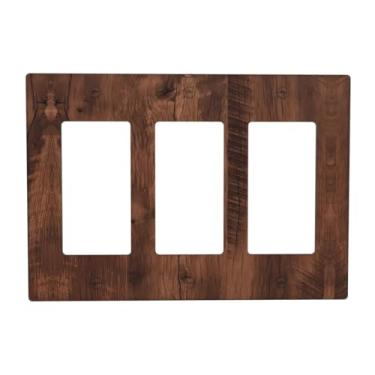 Imagem de Capa de interruptor de luz rústica marrom grão de madeira vintage 3 gangues triplo balancim placa de parede decorativa placa de interruptor elétrico placa frontal para banheiro cozinha decoração de