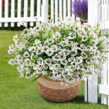 Imagem de XYLENCO Flores artificiais, plantas artificiais resistentes aos raios UV, flores artificiais Phalaenopsis, arbustos de eucalipto, vegetação, primavera, verão, jardim, pátio, janela, caixa, cozinha,