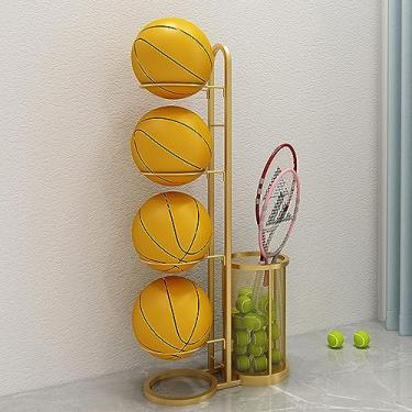 Imagem de ZDJZMGZ Suporte de basquete, armazenamento em pé, com cesta, suporte de exibição vertical para armazenamento de bolas, adequado para academia, ouro - 4 níveis
