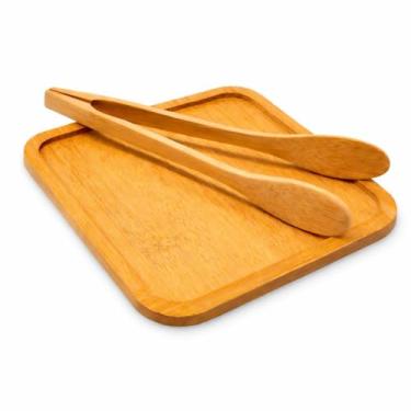 Imagem de Bandeja Tipo de Bambu Com Pegador Pinça de Bambu Decoração Organização Servir Petiscos Frios e Doces