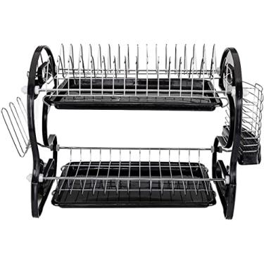 Imagem de Escorredor de louça, prateleira de plástico de camada dupla, prateleira de armazenamento de louça, pauzinhos, colher, ralo e balcão, organizador