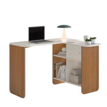 Imagem de Escrivaninha em L, reta ou fechada Tampo com rotação 4 nichos NOMAD Cor Cinamomo/Off White - Artely