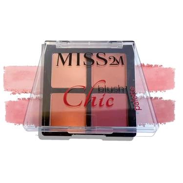 Imagem de MISS2M Paleta de contorno de blush em pó chique 4 em 1 blush em pó prensado para maquiagem natural para bochechas: 02 rosa delicada, 18 g