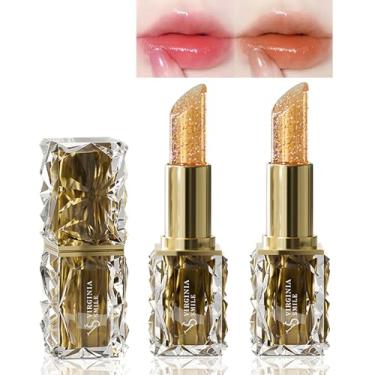 Imagem de Gireatick 2 batons que mudam de cor, conjunto de batons hidratantes com mudança de temperatura, brilho labial com mudança de cor mágica, protetor labial com tinta gelatinosa para lábios secos e