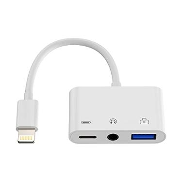 Imagem de Lightning para conector de fone de ouvido de 3,5 mm (3 em 1) para iPhone USB carregador AUX adaptador de cabo de áudio OTG para Apple 14 13 12 11 Pro Max Plus para iPad, câmera, leitor de cartão