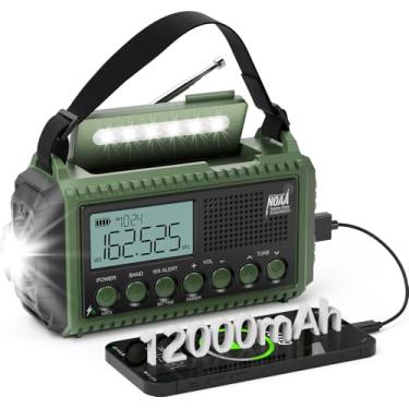 Imagem de Rádio de emergência climática de 12000 mAh carro NOAA, rádio solar com manivela, AM/FM/SW/NOAA, rádio portátil de aviso meteorológico, carregador de bateria