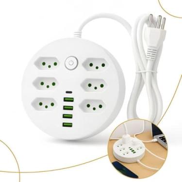 Imagem de Régua de Extensão com 6 Tomadas, 4 Entradas USB e 1 Entrada Tipo C, Bivolt 110/220V