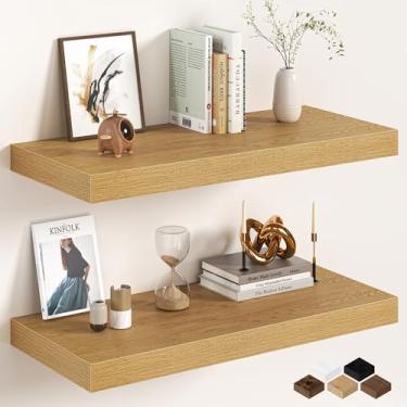 Imagem de Prateleiras flutuantes de carvalho de 81 cm para parede, prateleiras de 30 cm de profundidade para quarto, cozinha, banheiro, prateleira flutuante de madeira rústica com suportes invisíveis para