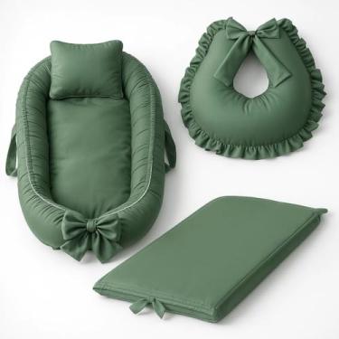 Imagem de Kit 3 Peças - Ninho Redutor para Bebê, Almofada de Amamentar e Trocador com Capa Plástica Impermeável (MILITAR)