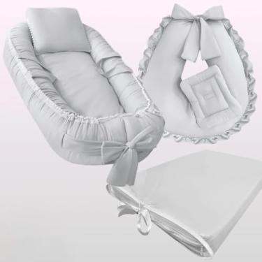 Imagem de Kit 3 Peças - Ninho Redutor para Bebê, Almofada de Amamentar e Trocador com Capa Plástica Impermeável (BRANCO)