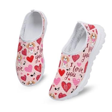 Imagem de Bigcardesigns Mocassim feminino de malha respirável para caminhada, Valentine Love Dog, 37