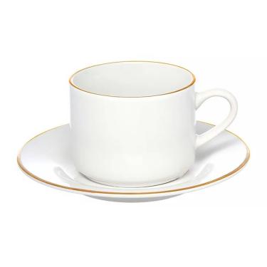 Imagem de Xícara De Chá Porcelana Borda Dourada Com Pires Café Royal Premium 200ml Haüskraft