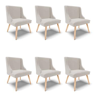 Imagem de Kit 06 Cadeiras de Jantar Liz Veludo Cinza Pés Palito Natural - D'Rossi