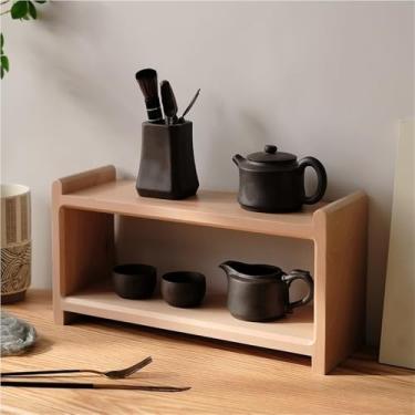 Imagem de Prateleira de exposição de xícara de café de madeira - Suporte de caneca multicamadas para cozinha, sala de jantar, cafeteria - Rack de armazenamento de bancada para organização de mesa