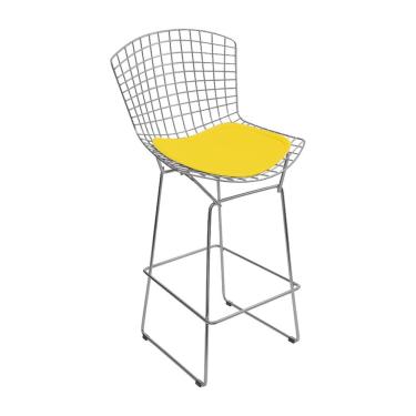 Imagem de Banqueta Alta Bertoia Cromada D70 Assento Sintético Amarelo