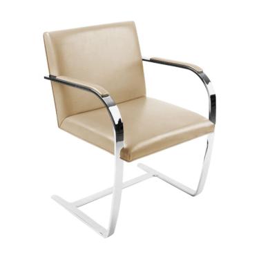 Imagem de Cadeira Brno Escritório Couro Sintético Bege Barra Chata Cromada