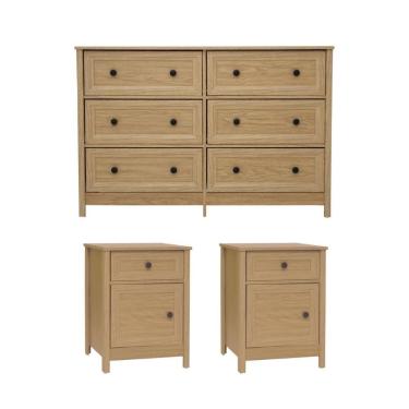 Imagem de Cômoda 6 Gavetas + 2 Mesas De Cabeceira Ditália Dm-217 Dm-112 Carvalho