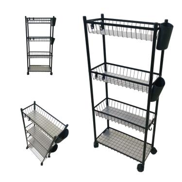 Imagem de Carrinho Organizador Multiuso 4 Prateleira Cozinha Lavanderia Banheiro Ganchos E Escorredor Higiene Tempero Mantimentos