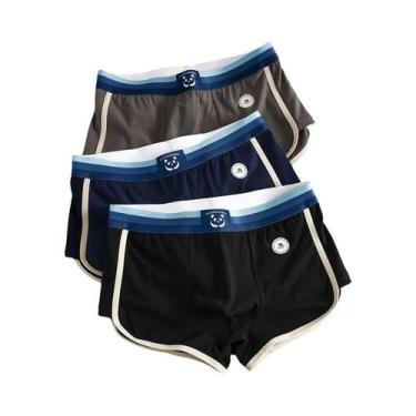 Imagem de Cuecas Boxer Masculinas De Algodão Respirável Em Cores Sólidas, Conjun