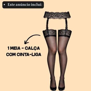 Imagem de Meia Calça Feminina Com Cinta Liga Em Renda Sensual Tamanho:ÚnicoCor:P