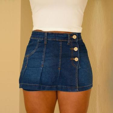 Imagem de Short Saia Jeans Amaciado Escuro de 3 Botões na Frente Com New Qualida