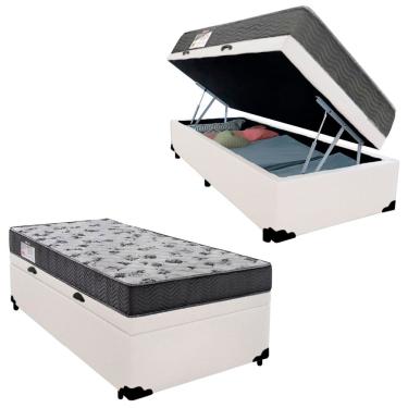 Imagem de Cama Box Baú Solteiro Sintético + Colchão De Espuma D33 - SerenePrime - 88cm Branco