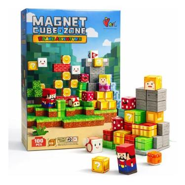 Imagem de Brinquedo Bloco Cubos Magnéticos Infantil 100 Peças Educativo Magnet