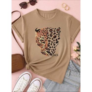 Imagem de Camiseta Feminina Blusinha 100% Algodão Com Estampa Onça Once Animal P
