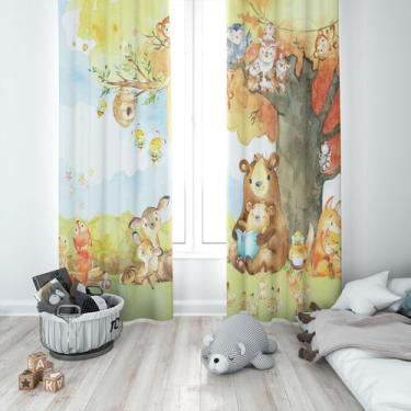 Imagem de Cortina Tecido Oxford Quarto Infantil Árvore Outono Animais Diversos  