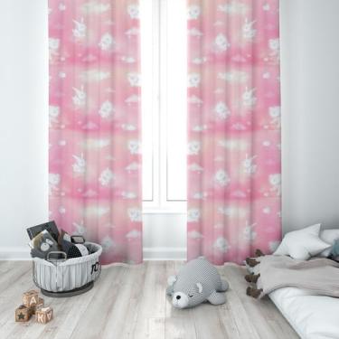 Imagem de Cortina Tecido Oxford Quarto Infantil Animais Nuvens Rosa - 140x220cm 
