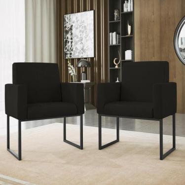 Imagem de Kit 02 Cadeiras Poltrona Decorativa Sala Quarto Base Preto - Balaqui D