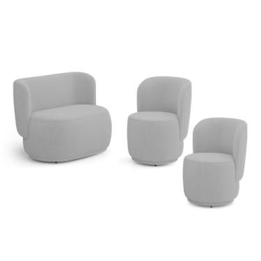 Imagem de Kit 02 Poltronas e 01 Namoradeira Orgânica Molly Bouclê Cinza Claro - 