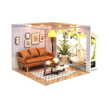 Imagem de Casa De Bonecas Miniatura DIY De Madeira Com Luz Para Decoração De Cas