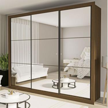 Imagem de Guarda Roupa Casal Ravena 3 Portas de Correr 6 Gavetas MDP com Espelho Freijó Minastex