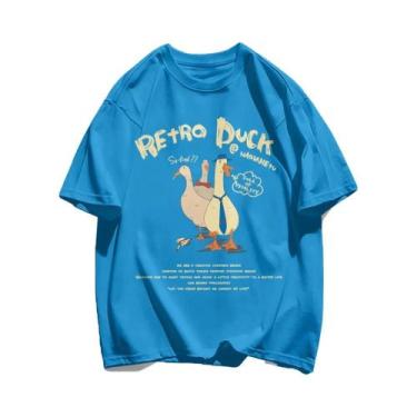 Imagem de Camisetas De Algodão Com Estampa De Pato Retro Para Homens, Soltas E R