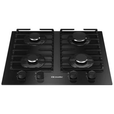 Imagem de Cooktop 4 Bocas A Gás Preto Mueller Vidro Mcg4bm Grades De Ferro Fundido Bivolt