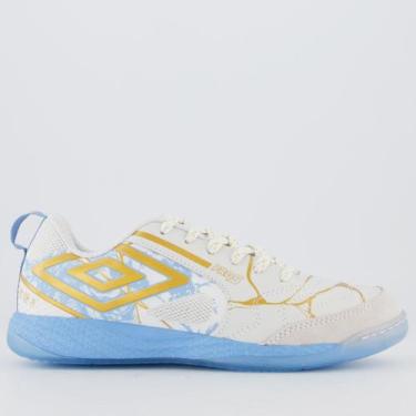 Imagem de Chuteira Umbro Pro 5 Bump Kintsugi Futsal Branca e Azul, 42