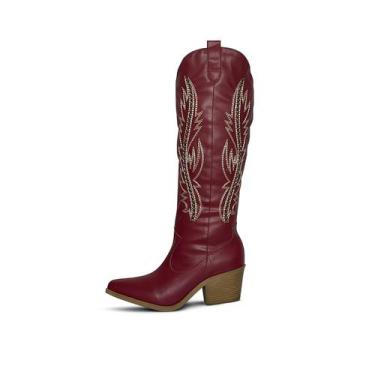 Imagem de Bota Country Texana Cano Alto Bordô - Jessica Leal Shoes, Bordô, 36
